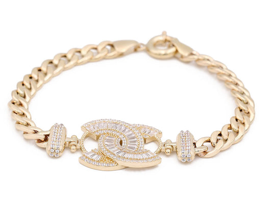 14K Yellow Gold Fashion Logo Bracelet with Cubic Zirconias