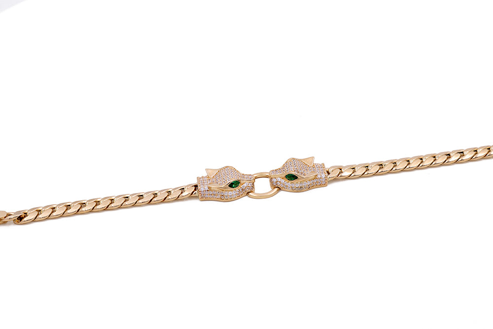 14K Yellow Gold Women's Panthers Bracelet with Cubic Zirconias