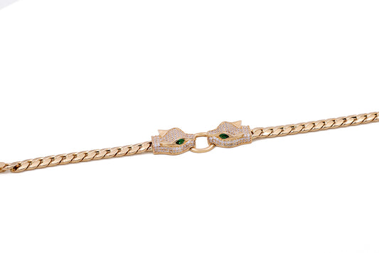 14K Yellow Gold Women's Panthers Bracelet with Cubic Zirconias