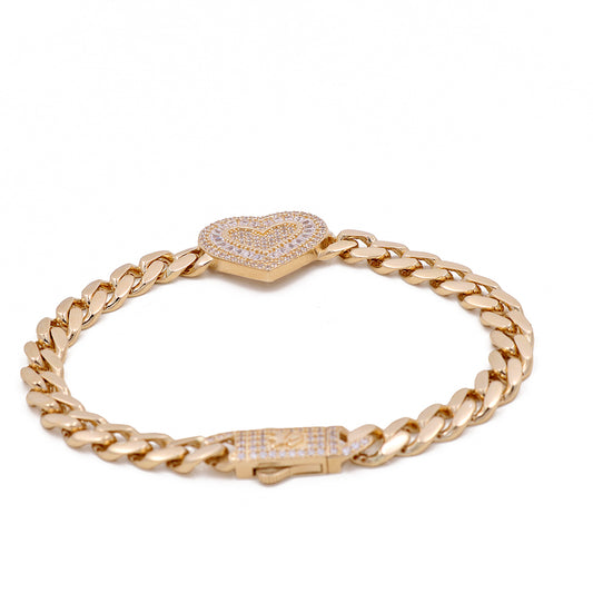 14K Yellow Gold Women's Heart Bracelet with Cubic Zirconias