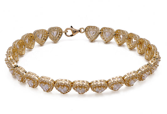 14K Yellow Gold Women's Fashion Hearts with Cubic Zirconias Bracelet
