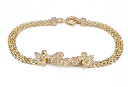 14K Yellow Gold Fashion Angels Carry Love Bracelet with Cubic Zirconias