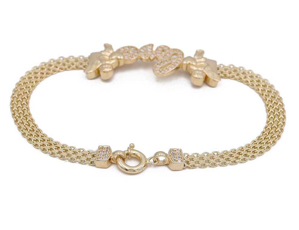 14K Yellow Gold Fashion Angels Carry Love Bracelet with Cubic Zirconias