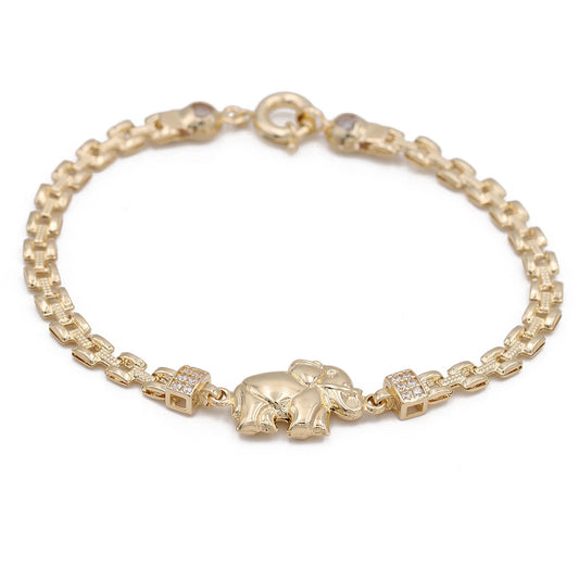 14K Yellow and White Gold Fashion Elephant Bracelet with Cubic Zirconias