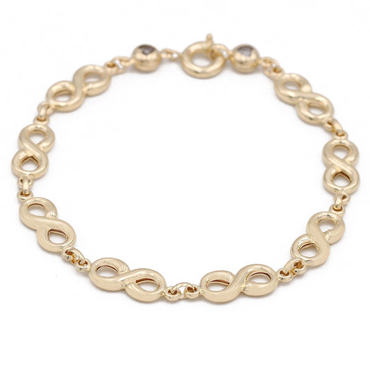 14K Yellow Gold Fashion Infinity Bracelet with Cubic Zirconias