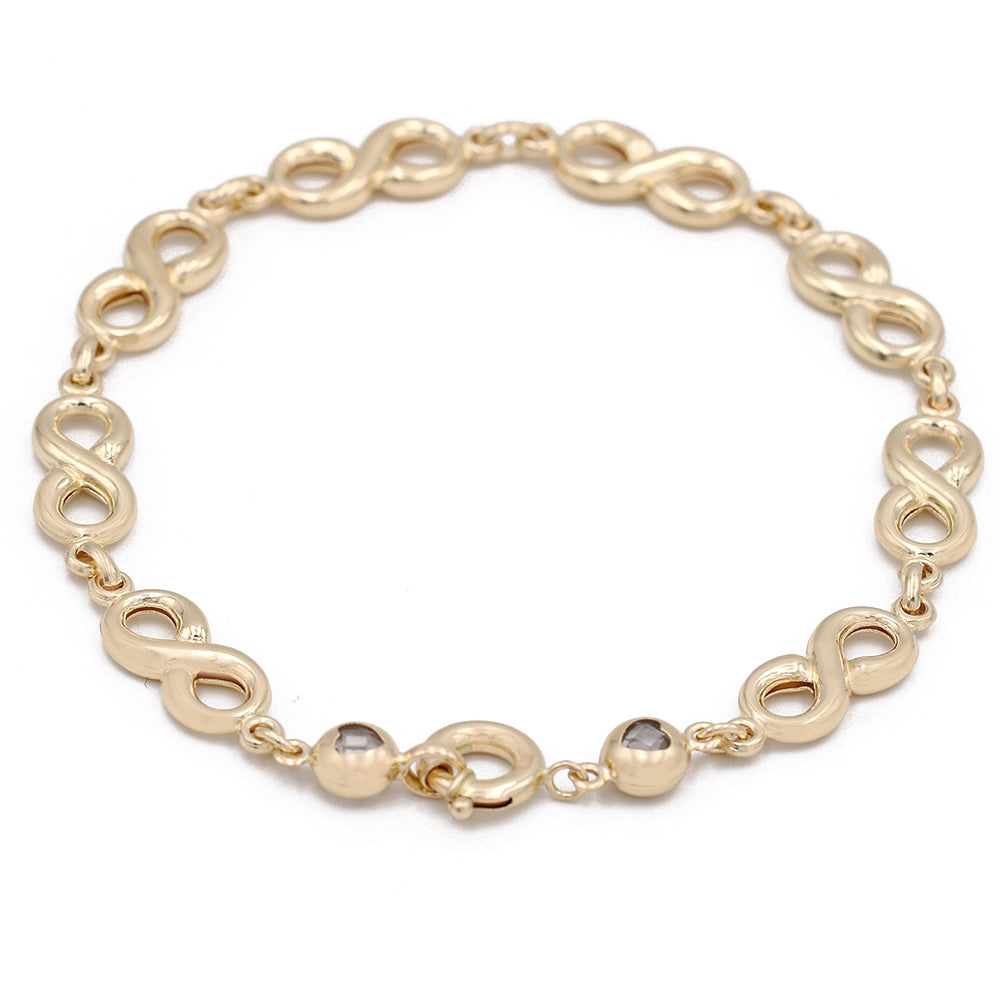 14K Yellow Gold Fashion Infinity Bracelet with Cubic Zirconias