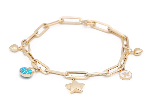 14K Yellow Gold Fashion Enamel Beads Bracelet