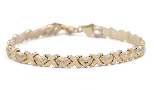 14K Yellow Gold Fashion Hearts and Hugs Bracelet