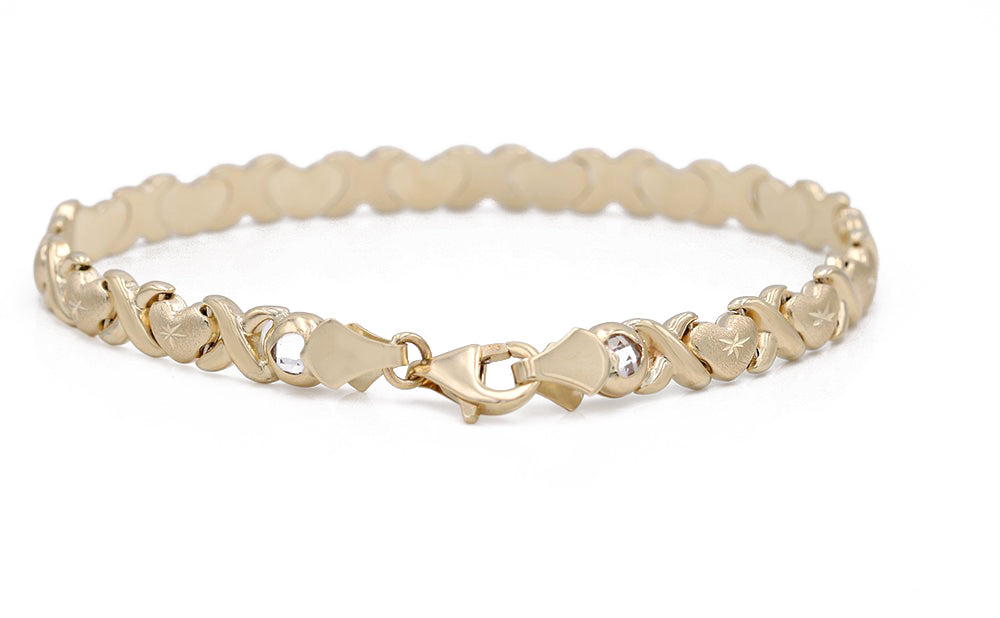 14K Yellow Gold Fashion Hearts and Hugs Bracelet