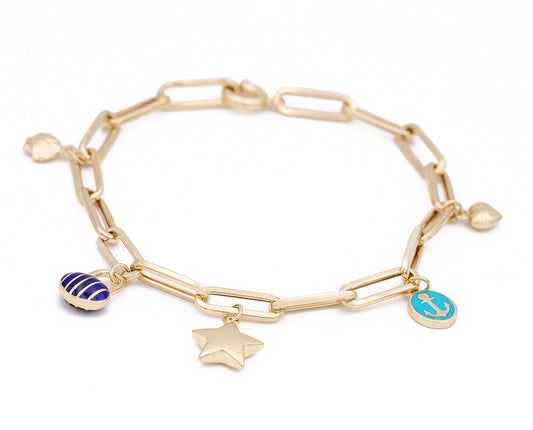 14K Yellow Gold Fashion Enamel Beads Bracelet