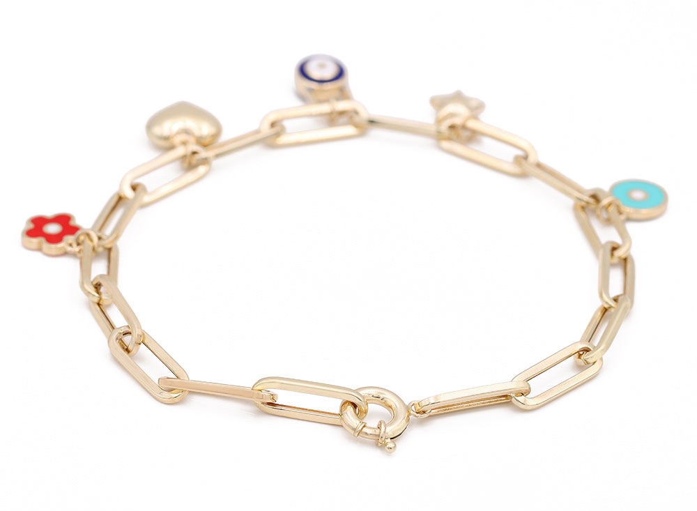 14K Yellow Gold Fashion Enamel Beads Bracelet