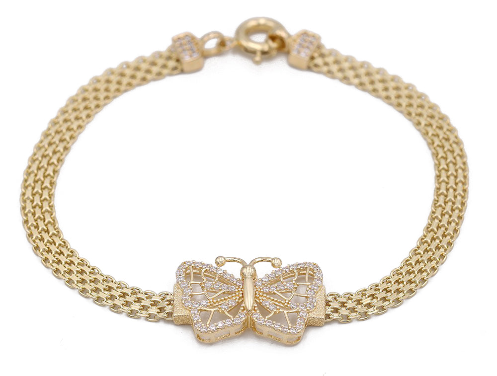 14K Yellow Gold Fashion Butterfly Bracelet with Cubic Zirconias