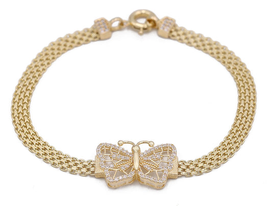 14K Yellow Gold Fashion Butterfly Bracelet with Cubic Zirconias