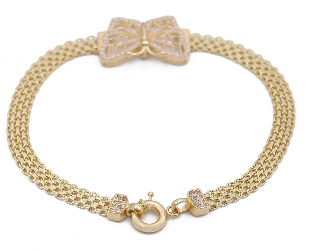 14K Yellow Gold Fashion Butterfly Bracelet with Cubic Zirconias