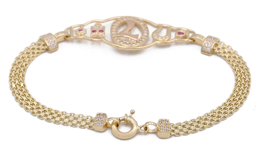 14K Yellow and White Gold Fashion Mesh Bracelet with Cubic Zirconias