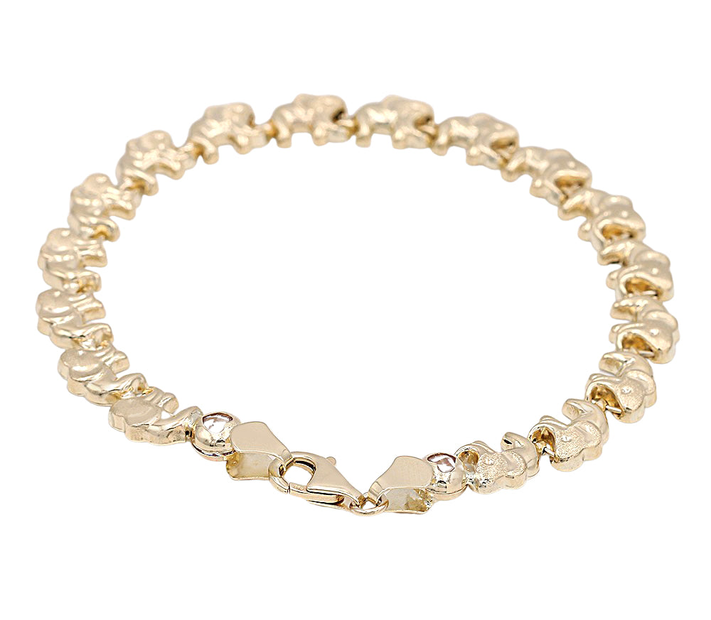14K Yellow Gold Fashion Elephants Bracelet