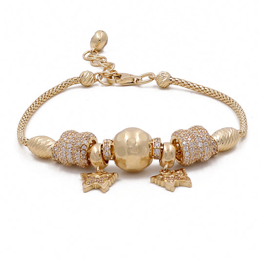 14K Yellow Gold Women's Fashion Link Beads Bracelet with Cubic Zirconias