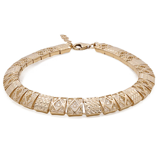 14K Yellow Gold Fashion Links Bracelet with Cubic Zirconias