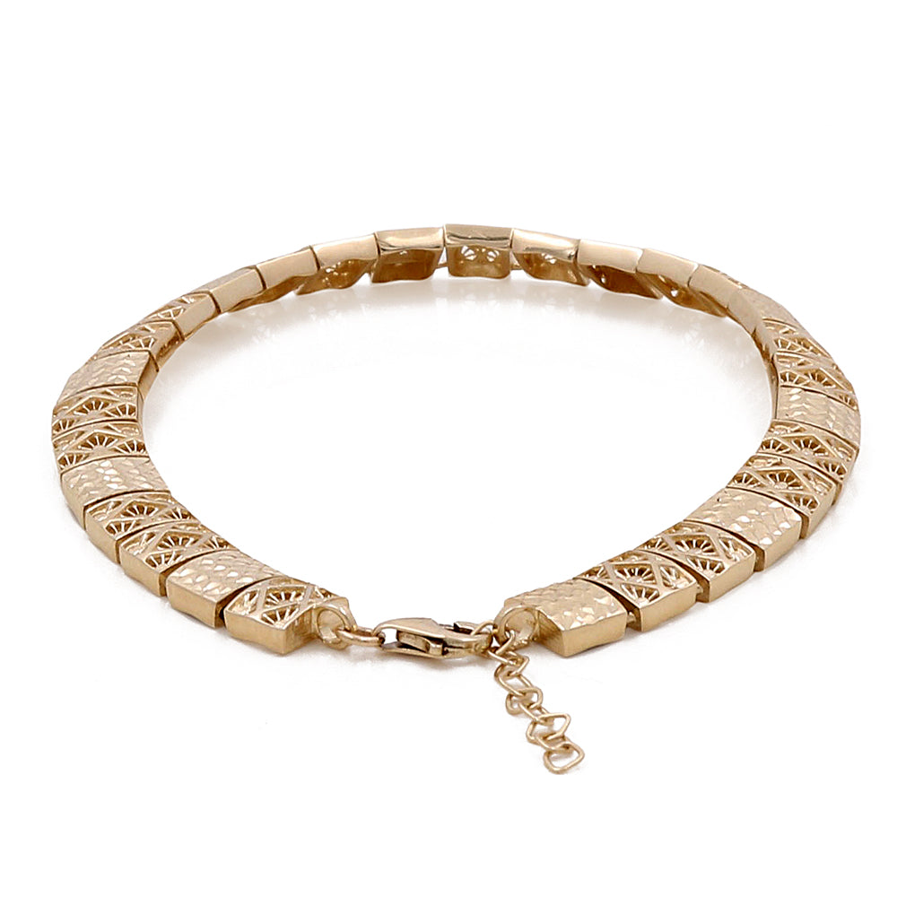 14K Yellow Gold Fashion Links Bracelet with Cubic Zirconias