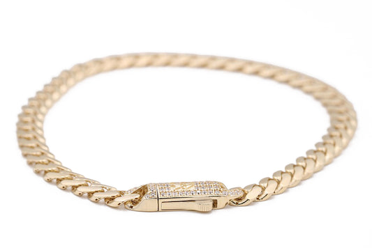 14K Yellow Gold Fashion Monaco Link Bracelet with Cubic Zirconias