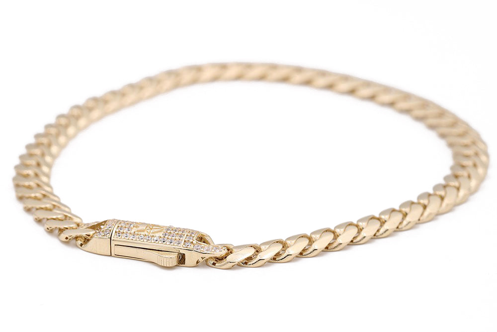 14K Yellow Gold Fashion Monaco Link Bracelet with Cubic Zirconias