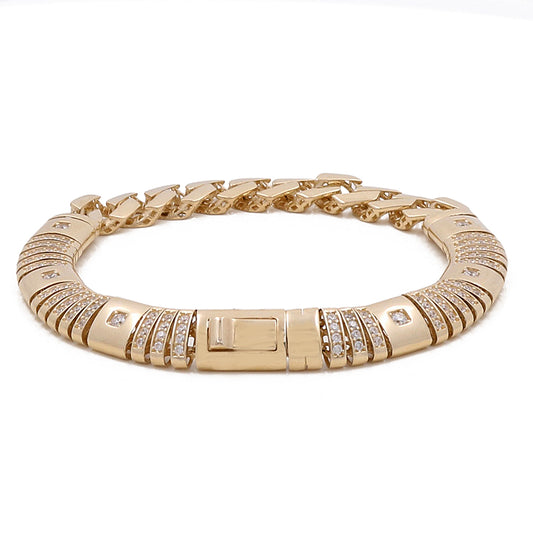 14K Yellow Gold Fashion Links Bracelet with Cubic Zirconias