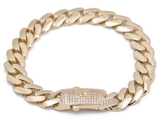 14K Yellow Gold Fashion Monaco Link Bracelet with Cubic Zirconias