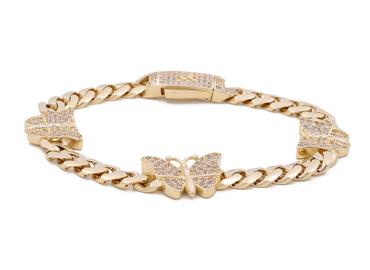 10K Yellow Gold Women's Butterflies Bracelet with Cubic Zirconias