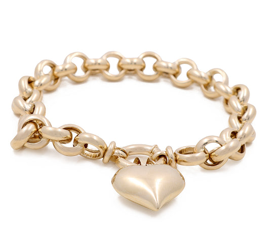 14K Yellow Gold Women's Heart Bracelet