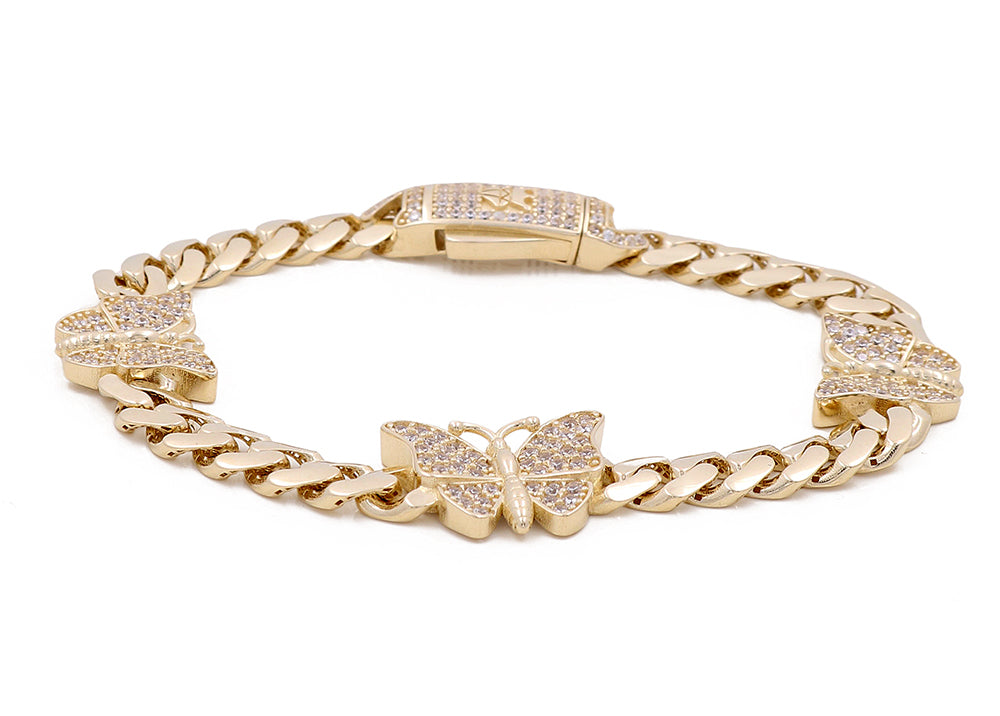 14K Yellow Gold Women's Butterflies Bracelet with Cubic Zirconias