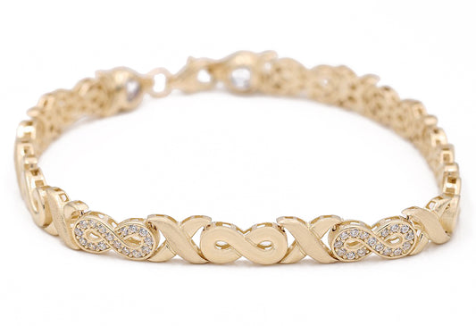 14K Yellow Gold Fashion Infinity and Hugs Bracelet with Cubic Zirconias