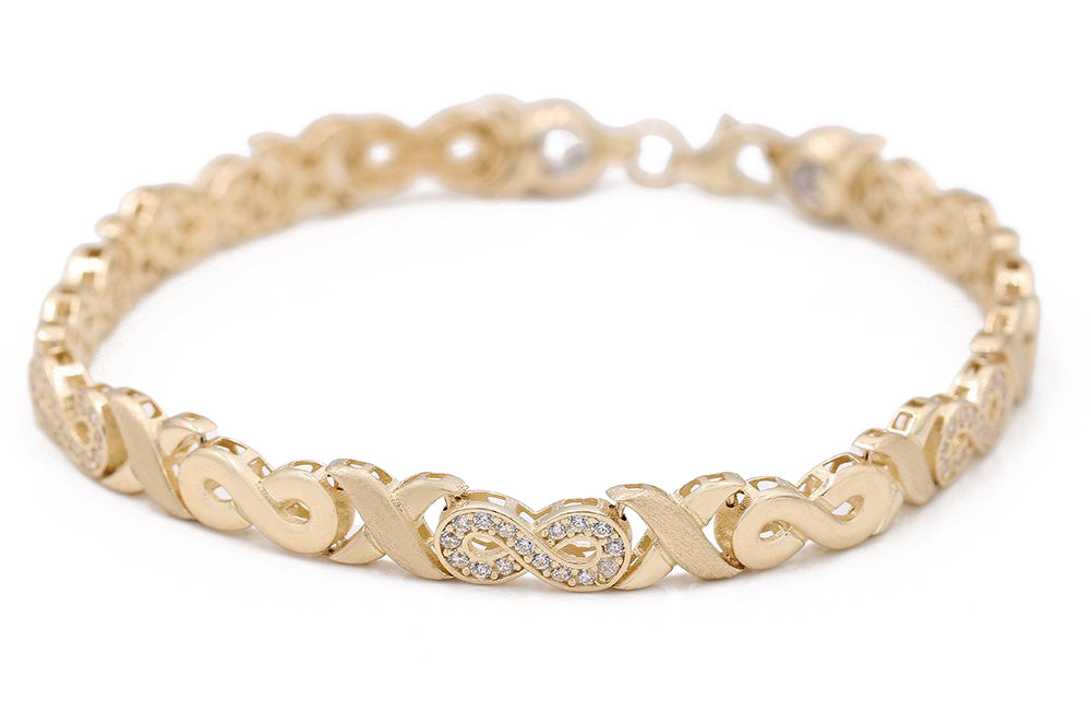 14K Yellow Gold Fashion Infinity and Hugs Bracelet with Cubic Zirconias