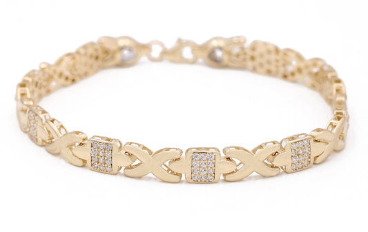 14K Yellow Gold Fashion Hugs & Kisses Bracelet with Cubic Zirconias
