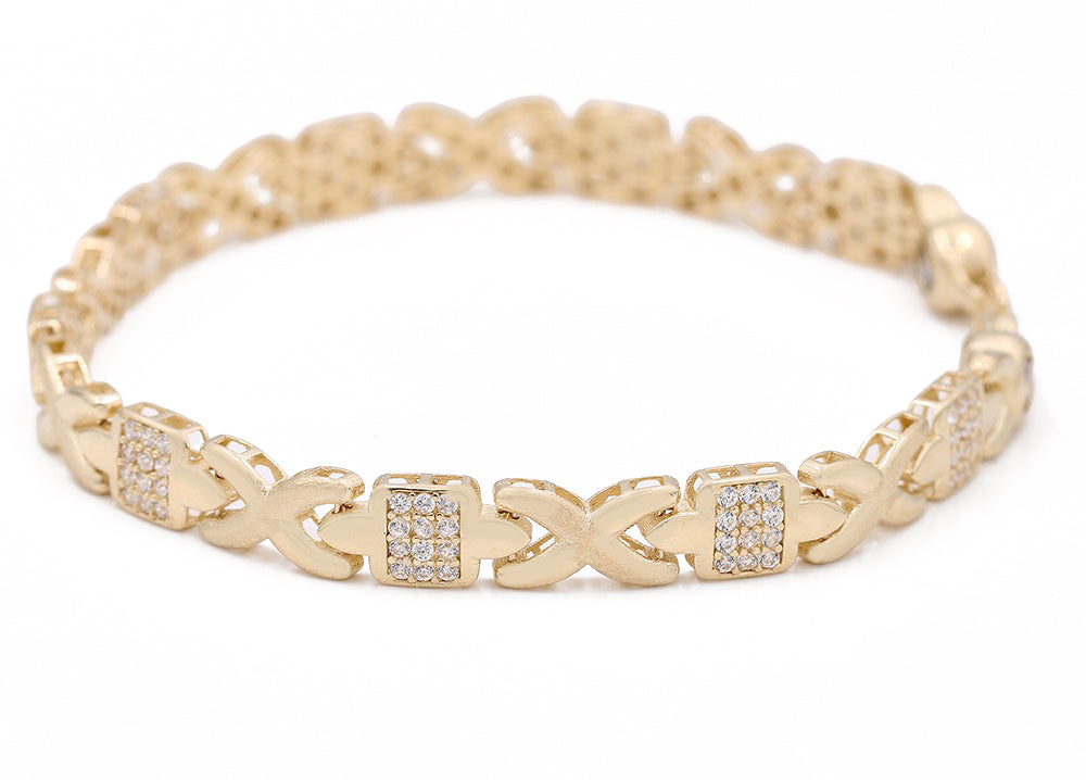 14K Yellow Gold Fashion Hugs & Kisses Bracelet with Cubic Zirconias