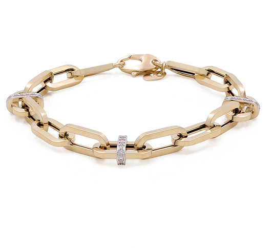 14K Yellow and White Gold Fashion Links Bracelet