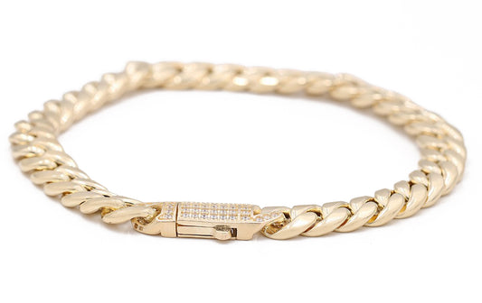 14K Yellow Gold Fashion Monaco Link Bracelet with Cubic Zirconias