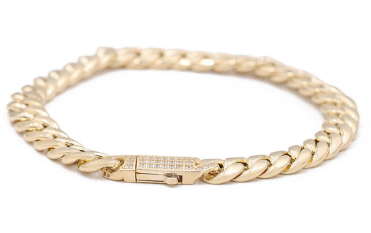 14K Yellow Gold Fashion Monaco Link Bracelet with Cubic Zirconias