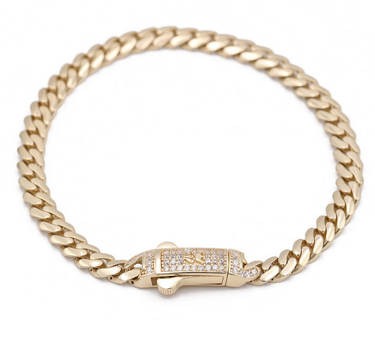 14K Yellow Gold Fashion Monaco Link Bracelet with Cubic Zirconias