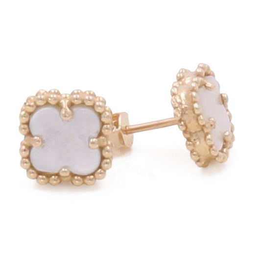 14K Yellow Gold Fashion Flower Mother of Pearl Earrings