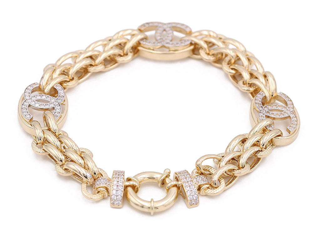 14K Yellow Gold Fashion Mesh Bracelet with Cubic Zirconias