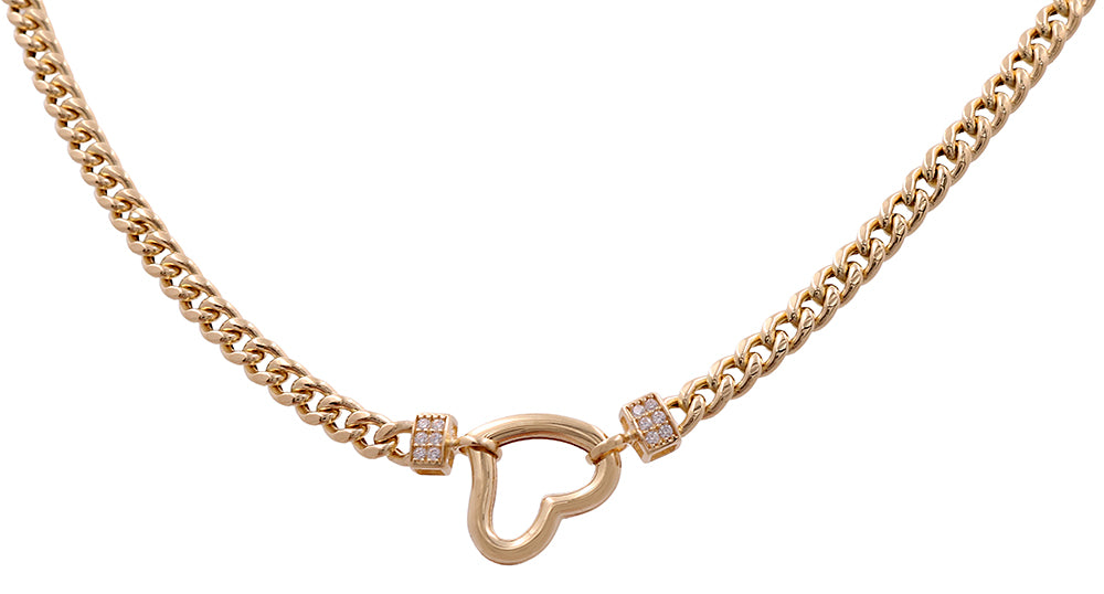 14K Yellow Gold Cubic Zirconias Heart Necklace