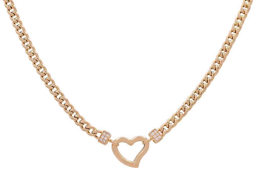 14K Yellow Gold Cubic Zirconias Heart Necklace