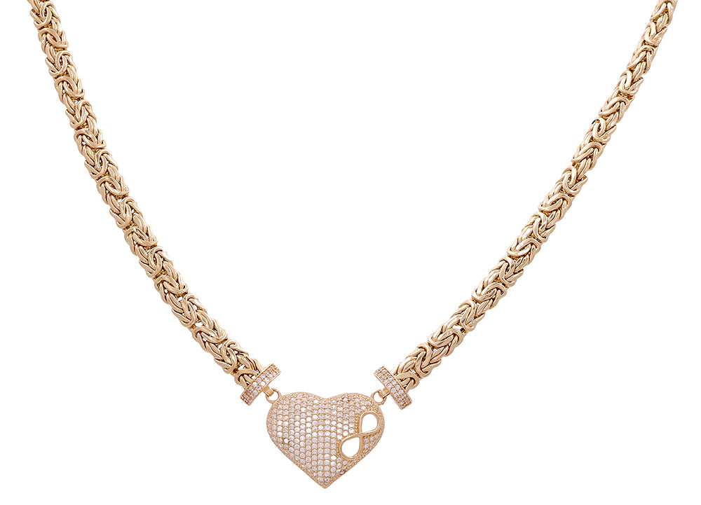 14K Yellow Gold Cubic Zirconias Heart Necklace