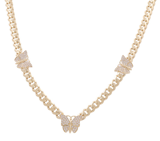 10K Yellow Gold Butterflies Pendant Necklace with Cubic Zirconias