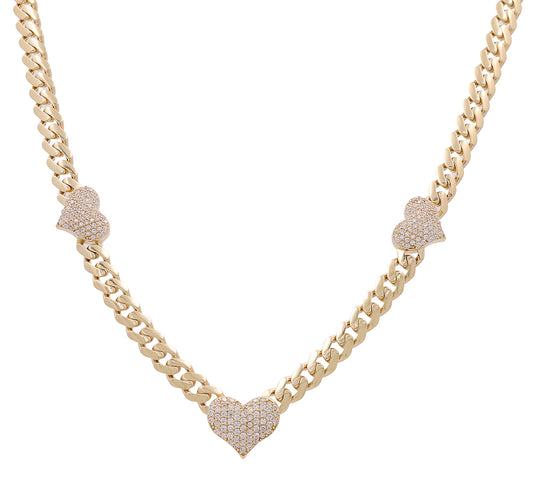 10K Yellow Gold Hearts Pendant Necklace with Cubic Zirconias