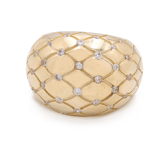 14K Yellow Gold Fashion Honeycomb Shape Ring with Cubic Zirconias