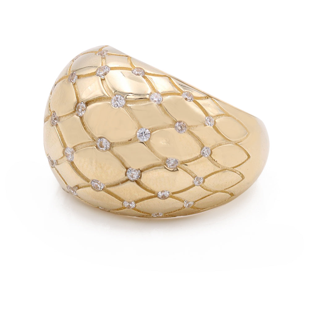 14K Yellow Gold Fashion Honeycomb Shape Ring with Cubic Zirconias