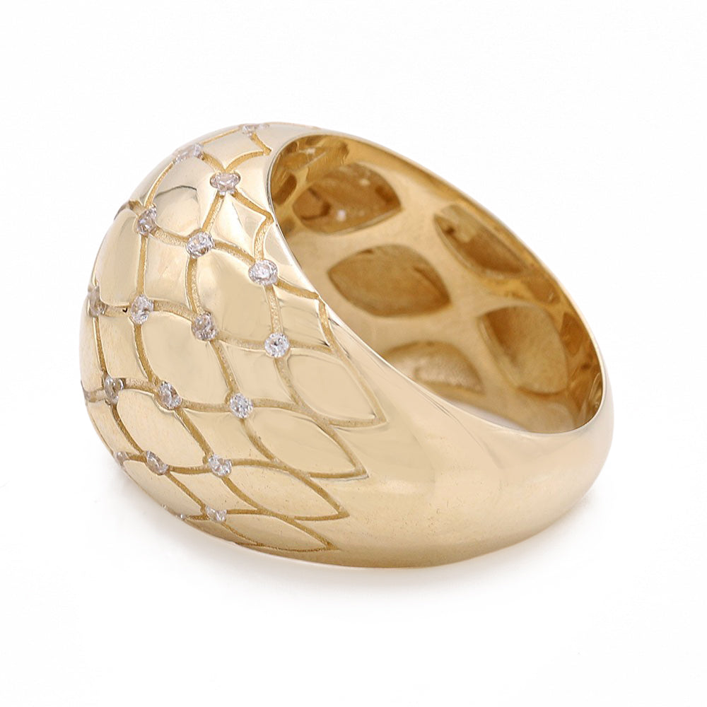 14K Yellow Gold Fashion Honeycomb Shape Ring with Cubic Zirconias