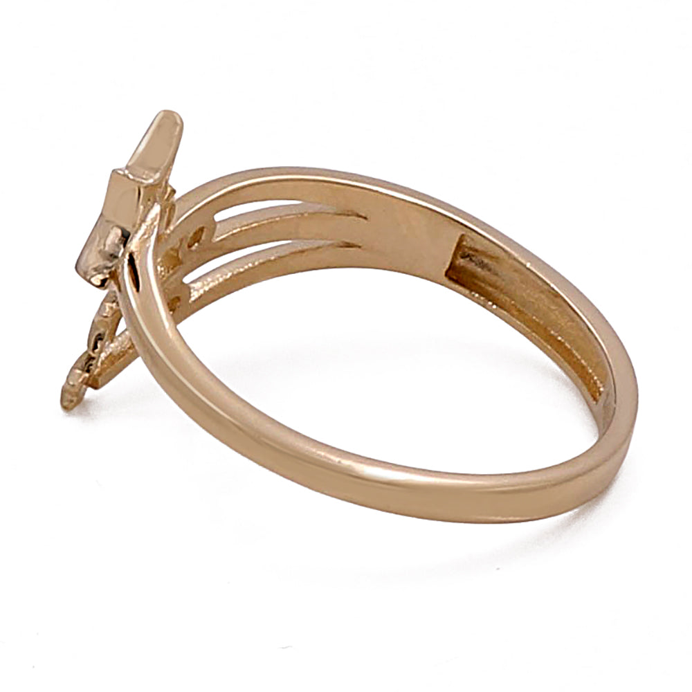 14K Yellow Gold Women's Fashion Flying Stars Ring with Color Stones and Cubic Zirconias