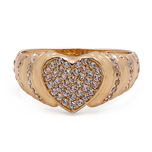 14K Yellow Gold Women's Fashion Heart with Cubic Zirconias Ring